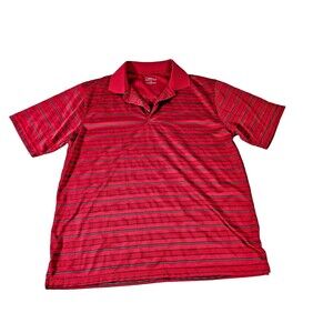 PGA TOUR Golf Men's Red Striped Short Sleeve Regular Polo Shirt Size Large